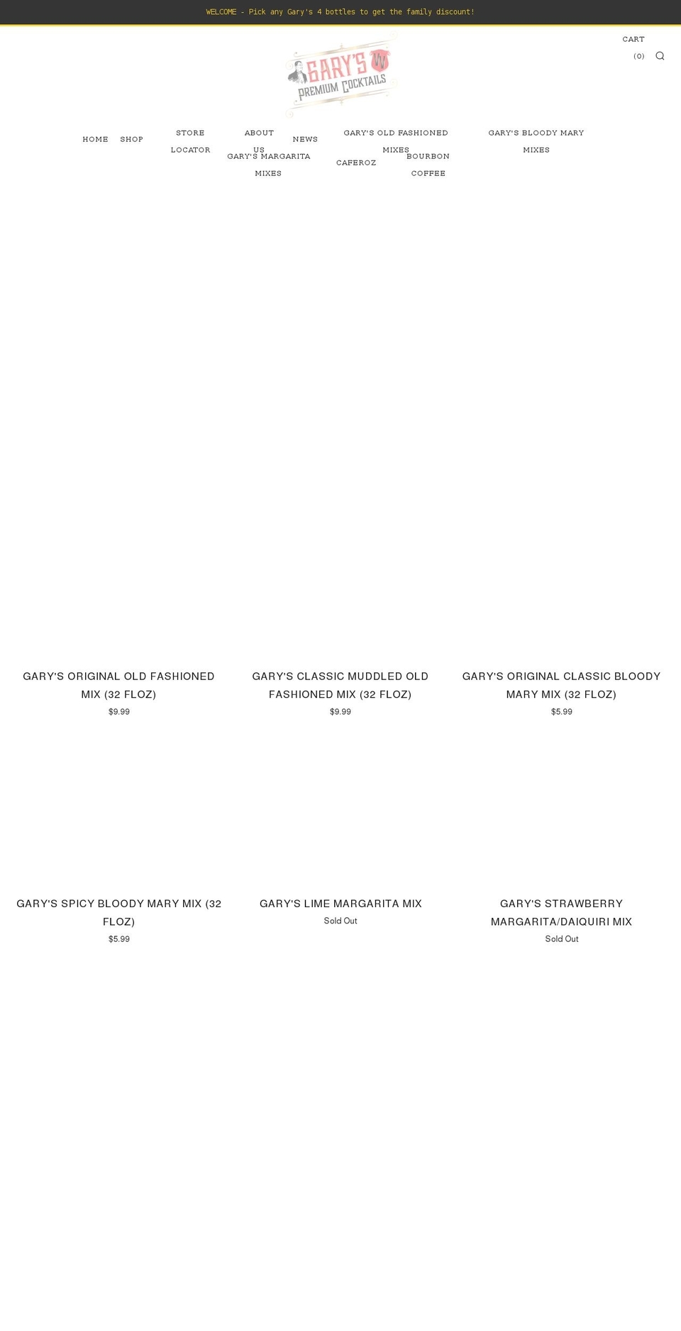 garyspremiumcocktails.com shopify website screenshot