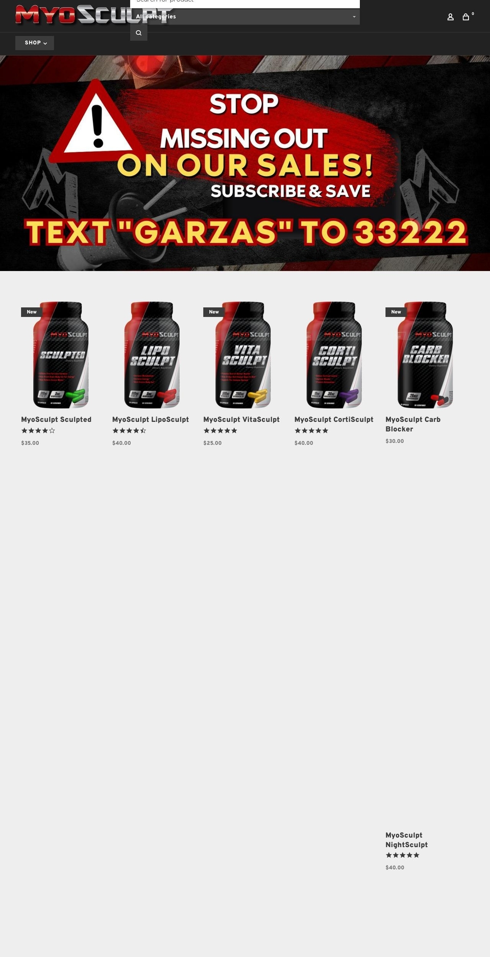 garzassportsnutrition.com — Shopify storefront screenshot