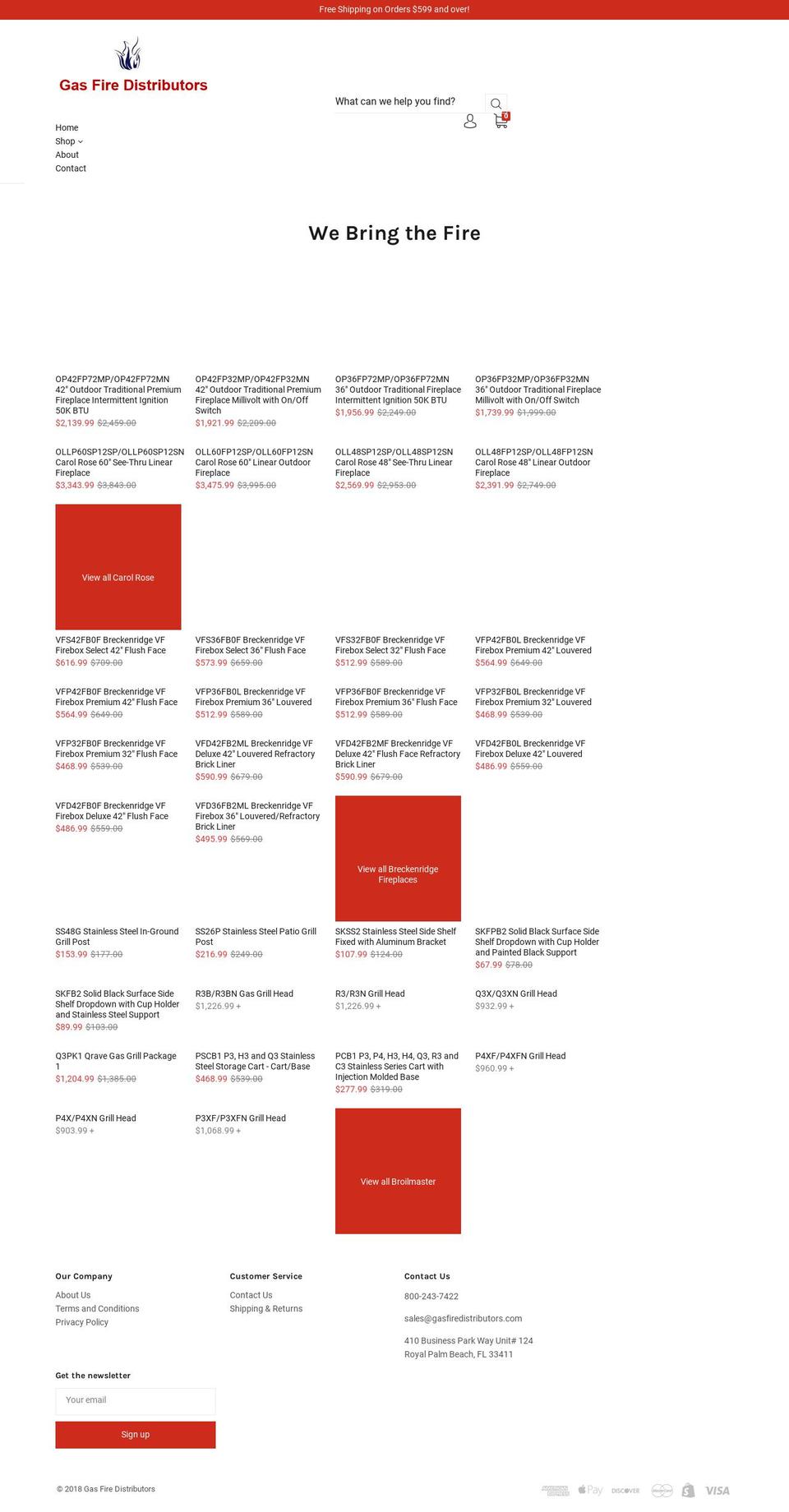 gasfiredistributors.com shopify website screenshot