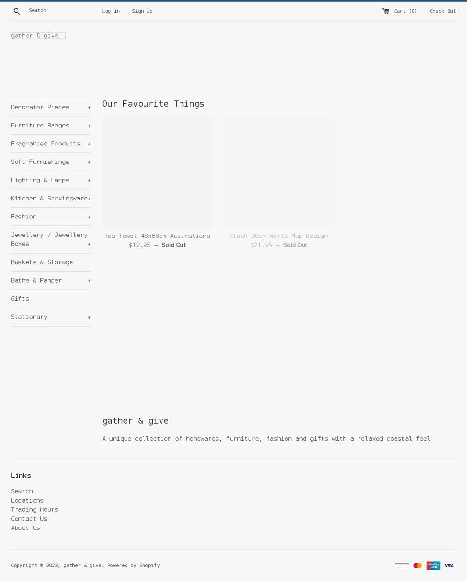 gatherandgive.com.au shopify website screenshot