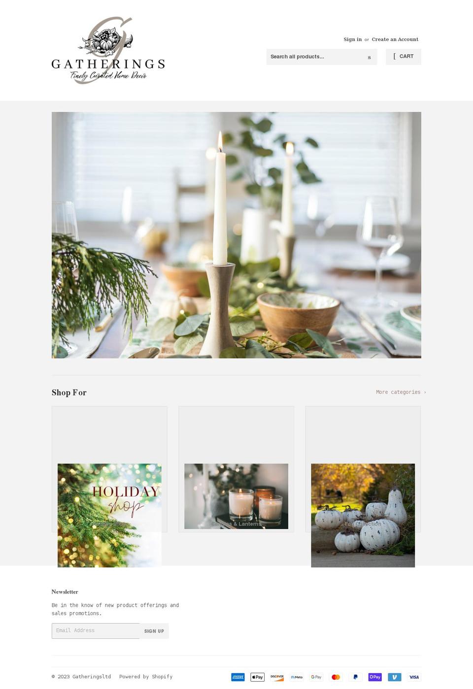 gatheringsltd.com shopify website screenshot