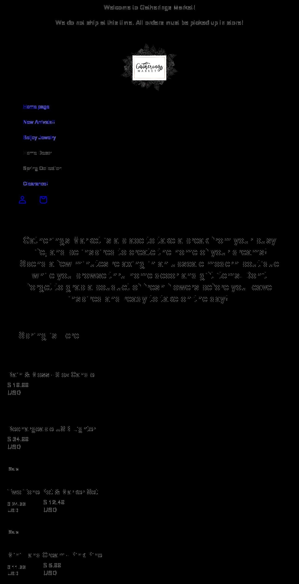 gatheringsmarket.com shopify website screenshot