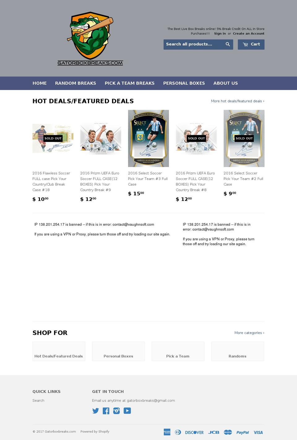 gatorboxbreaks.com shopify website screenshot