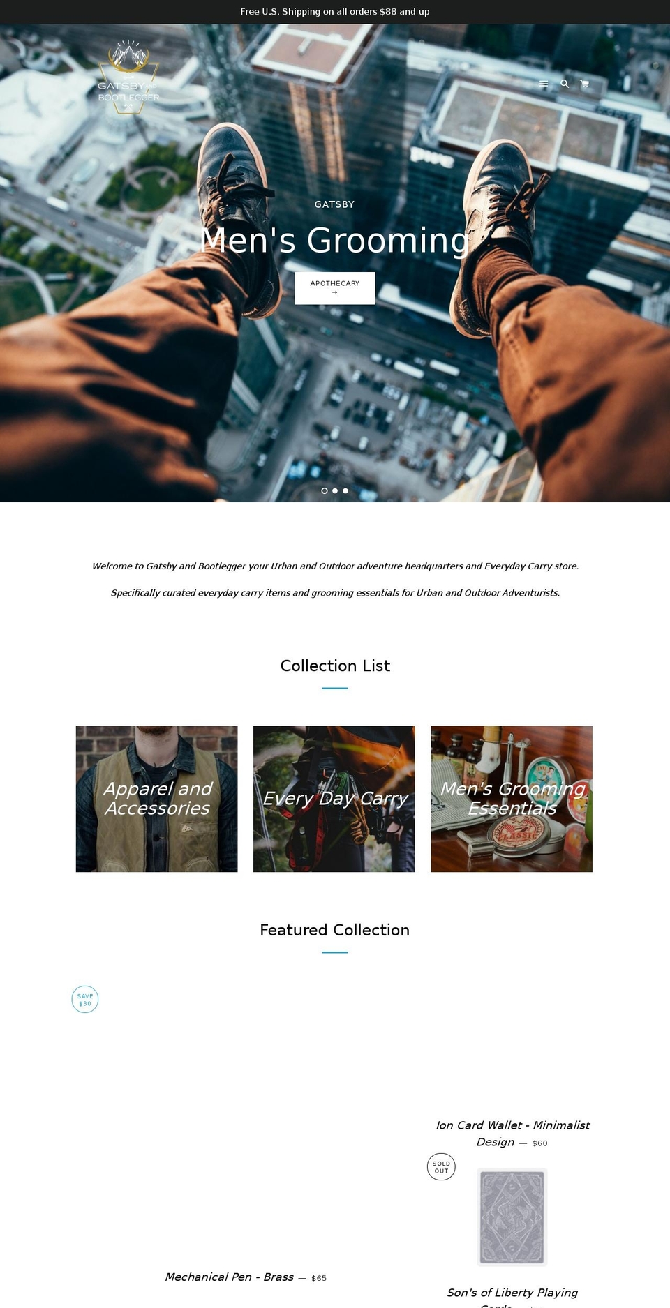 gatsbyandbootlegger.com — Shopify storefront screenshot