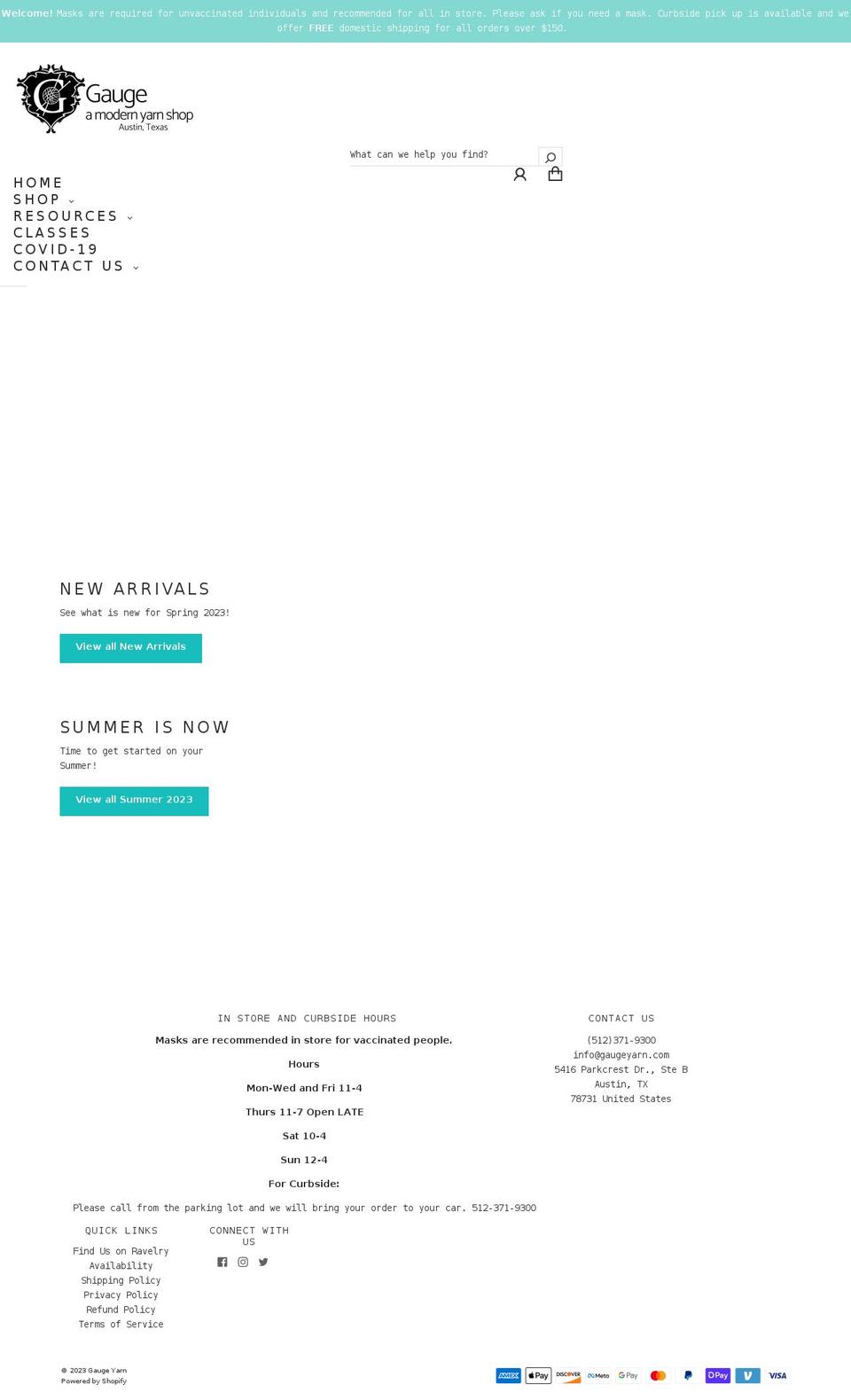 gaugeyarn.com shopify website screenshot