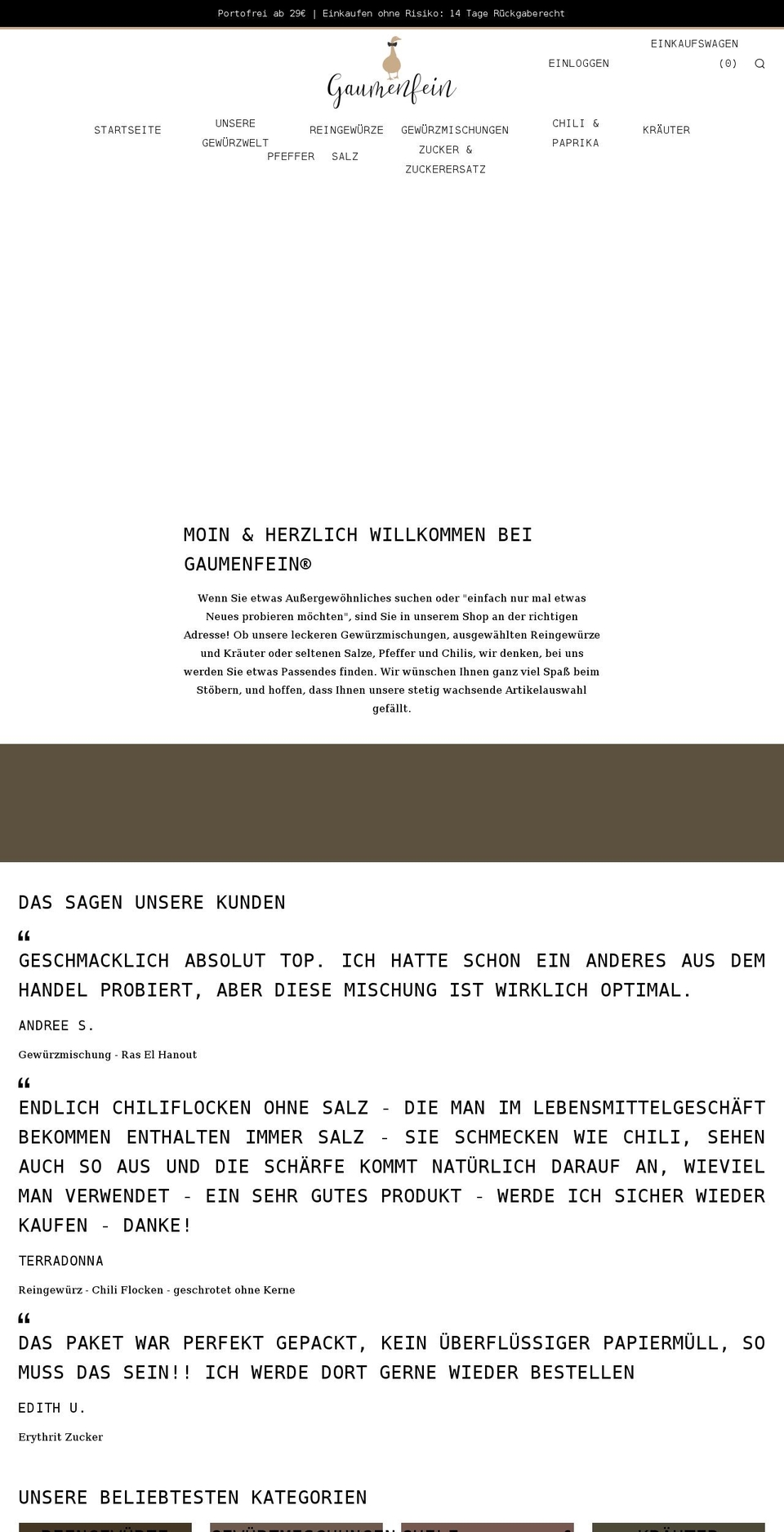 gaumenfein.com shopify website screenshot