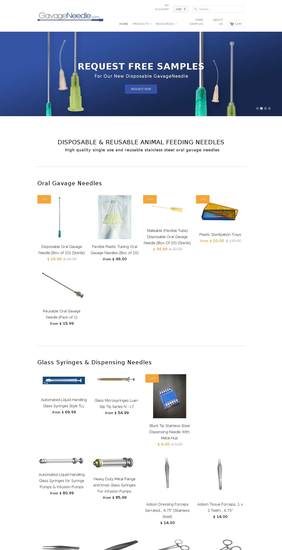 gavageneedles.net shopify website screenshot
