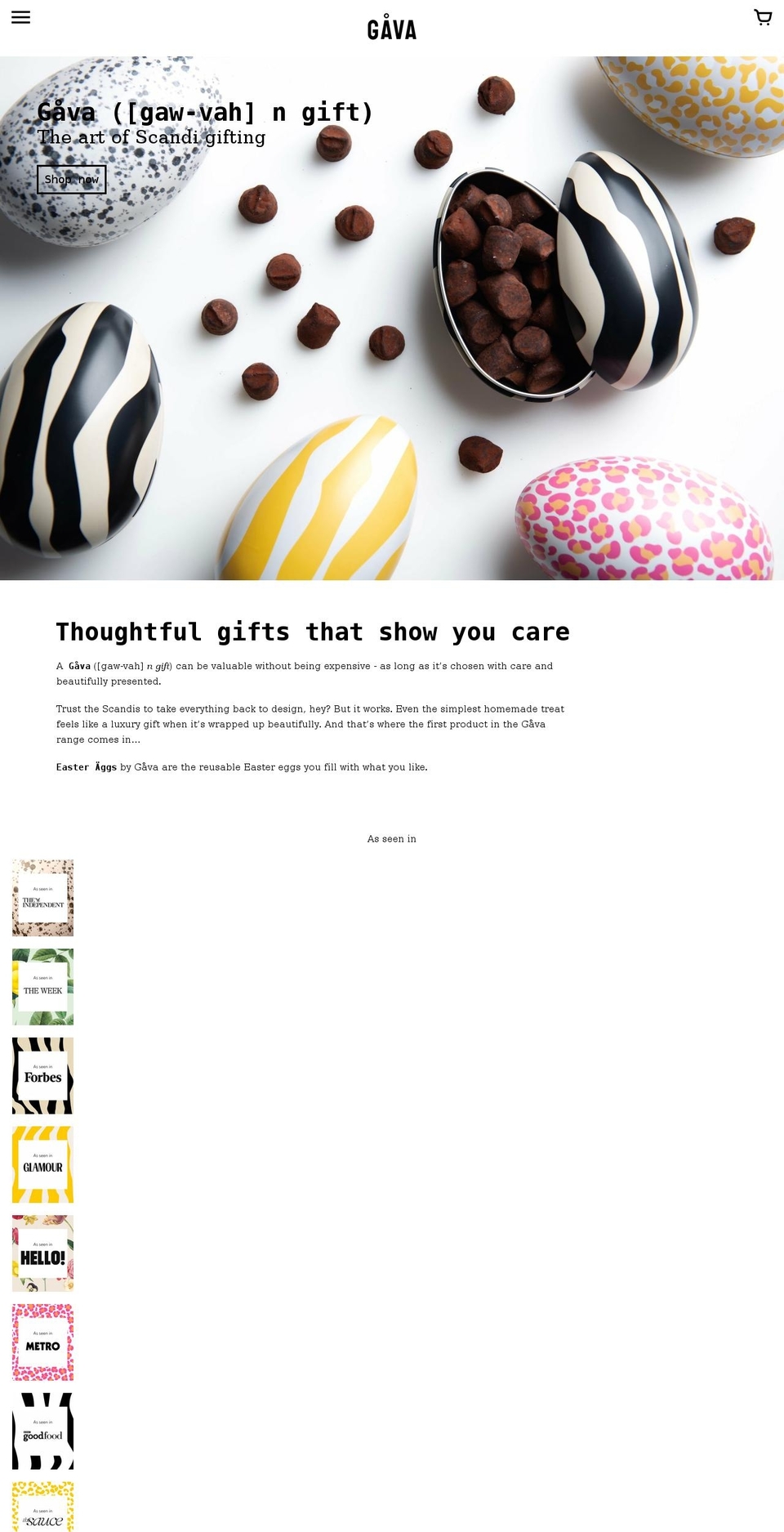 gavagifting.co.uk shopify website screenshot