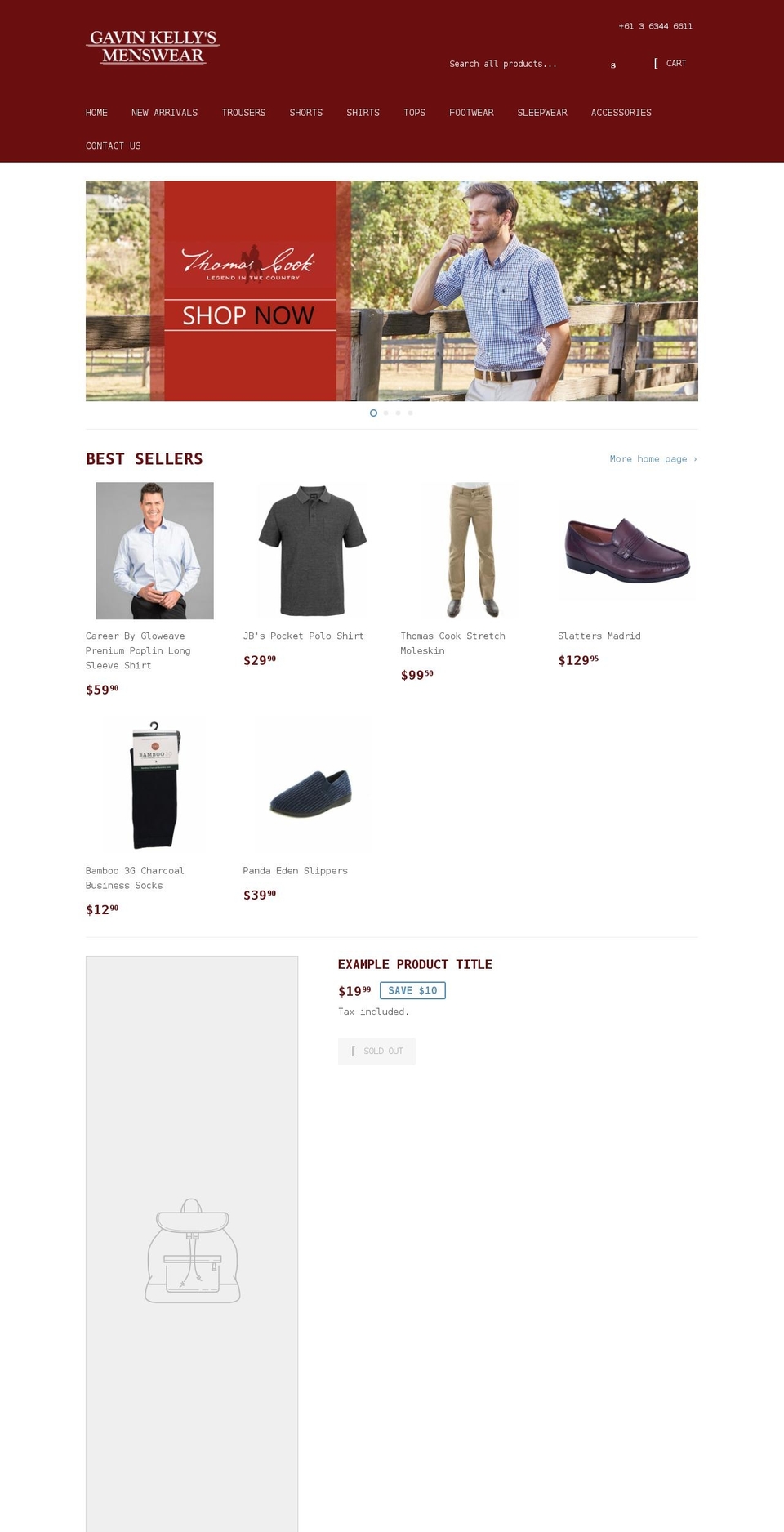 gavinkellysmenswear.com.au shopify website screenshot