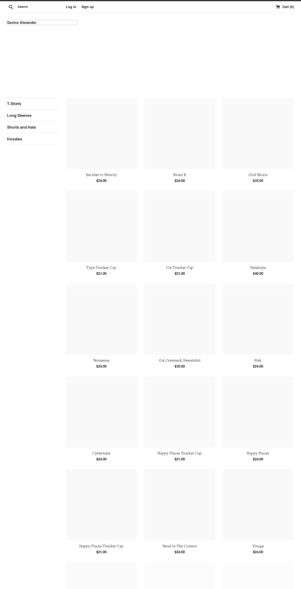 gavinoalexander.com shopify website screenshot