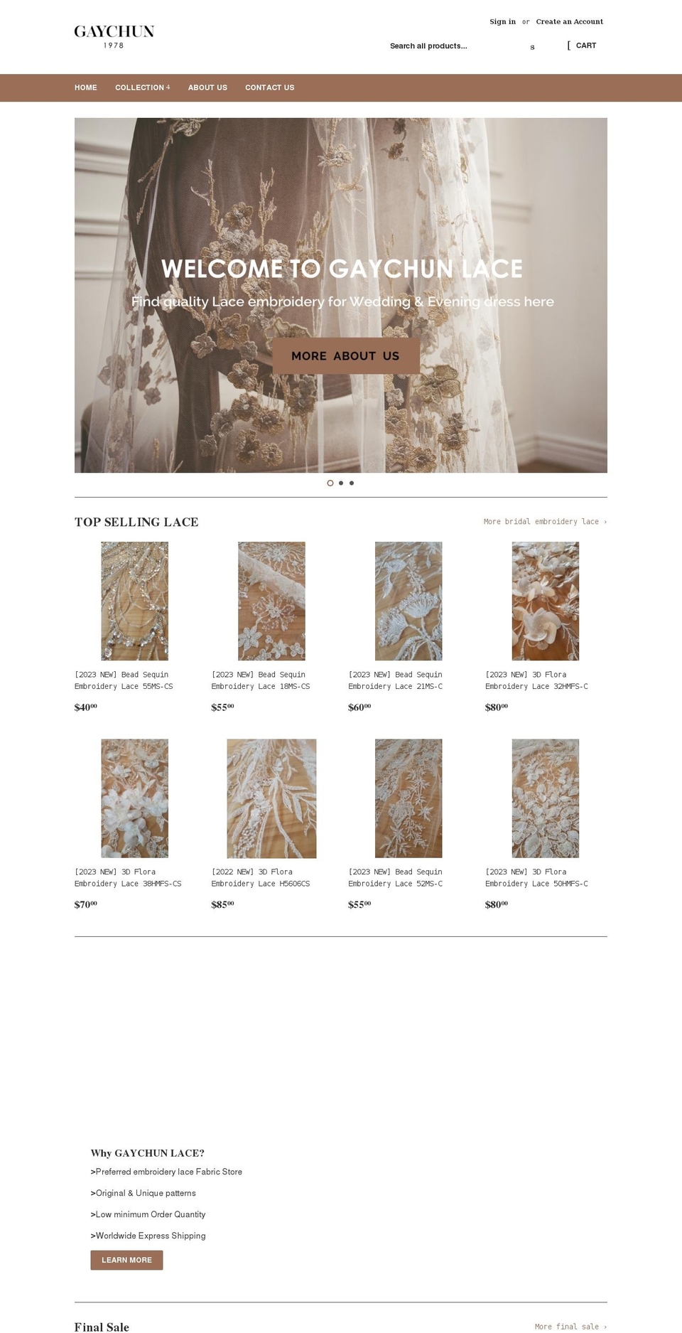 gaychunlace.com shopify website screenshot