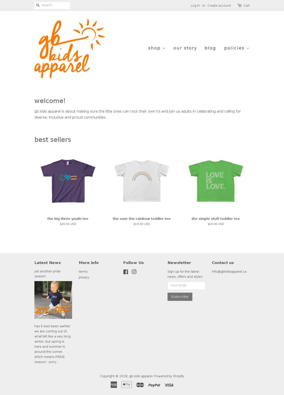 gbkidsapparel.ca shopify website screenshot