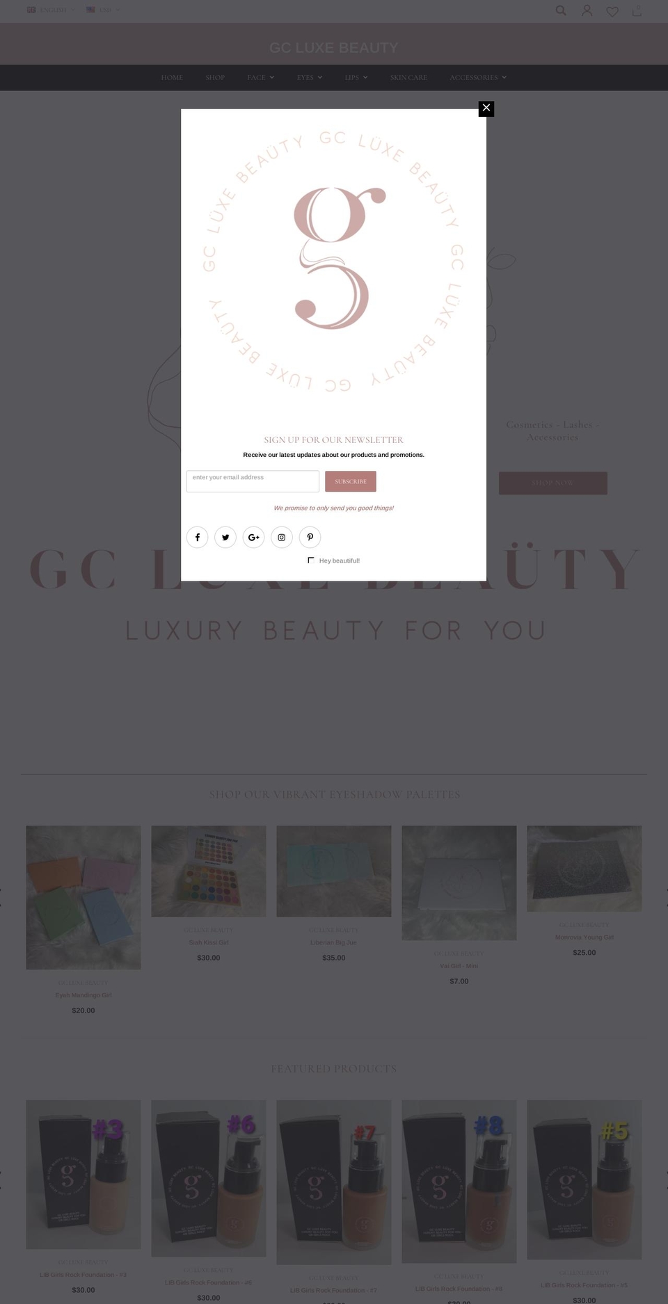 gcluxebeauty.com shopify website screenshot