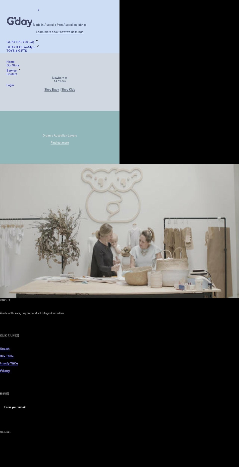 gdaybaby.com.au shopify website screenshot