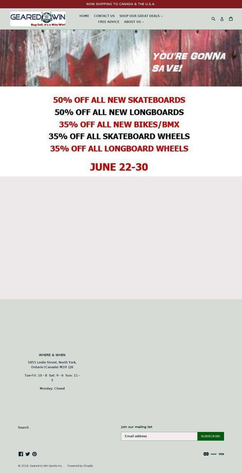 geared2winsports.com — Shopify storefront screenshot