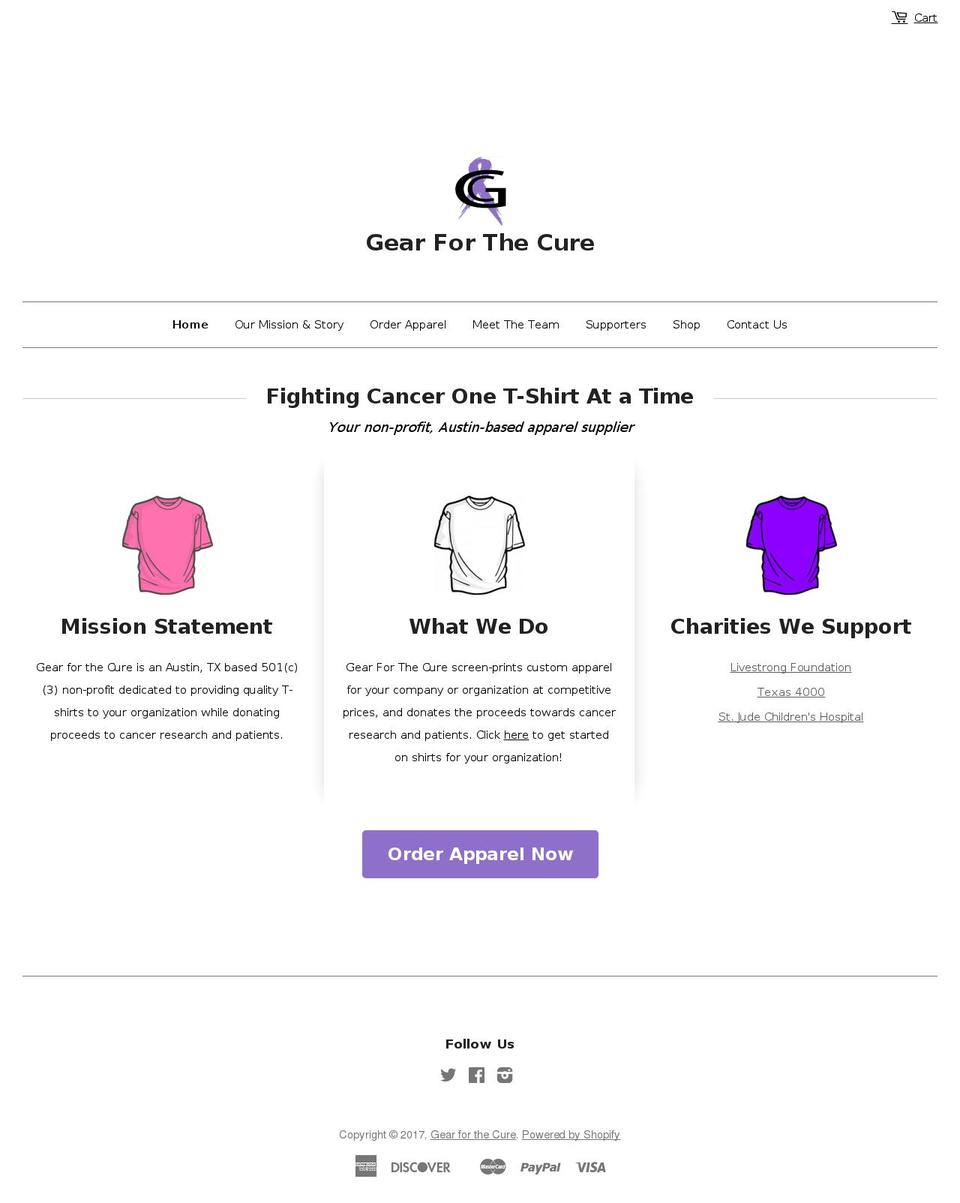 gearforthecure.net shopify website screenshot