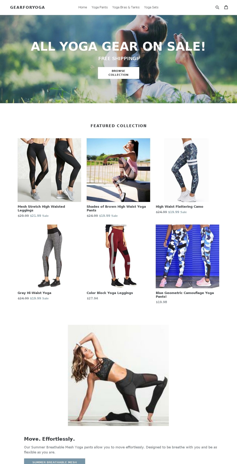 gearforyoga.com — Shopify storefront screenshot
