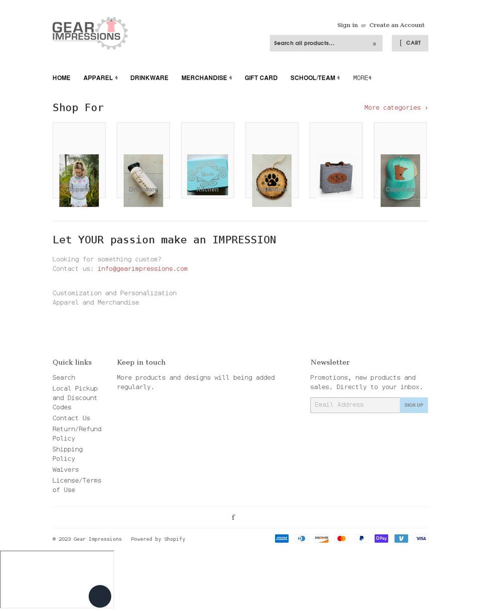 gearimpressions.com shopify website screenshot