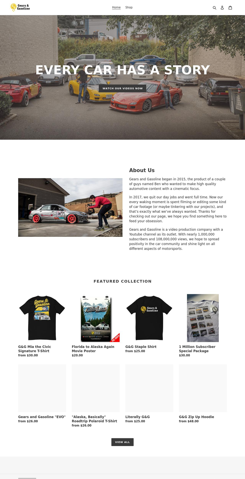 gearsandgasoline.com shopify website screenshot