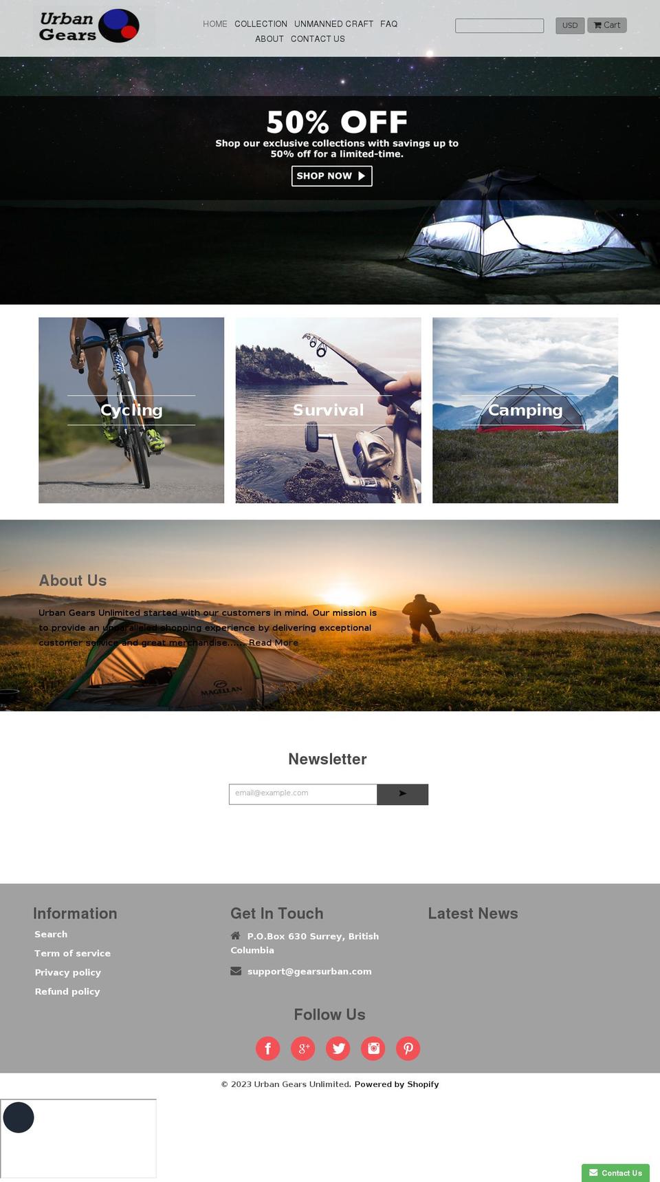 Adventure Shopify theme site example gearsurban.com