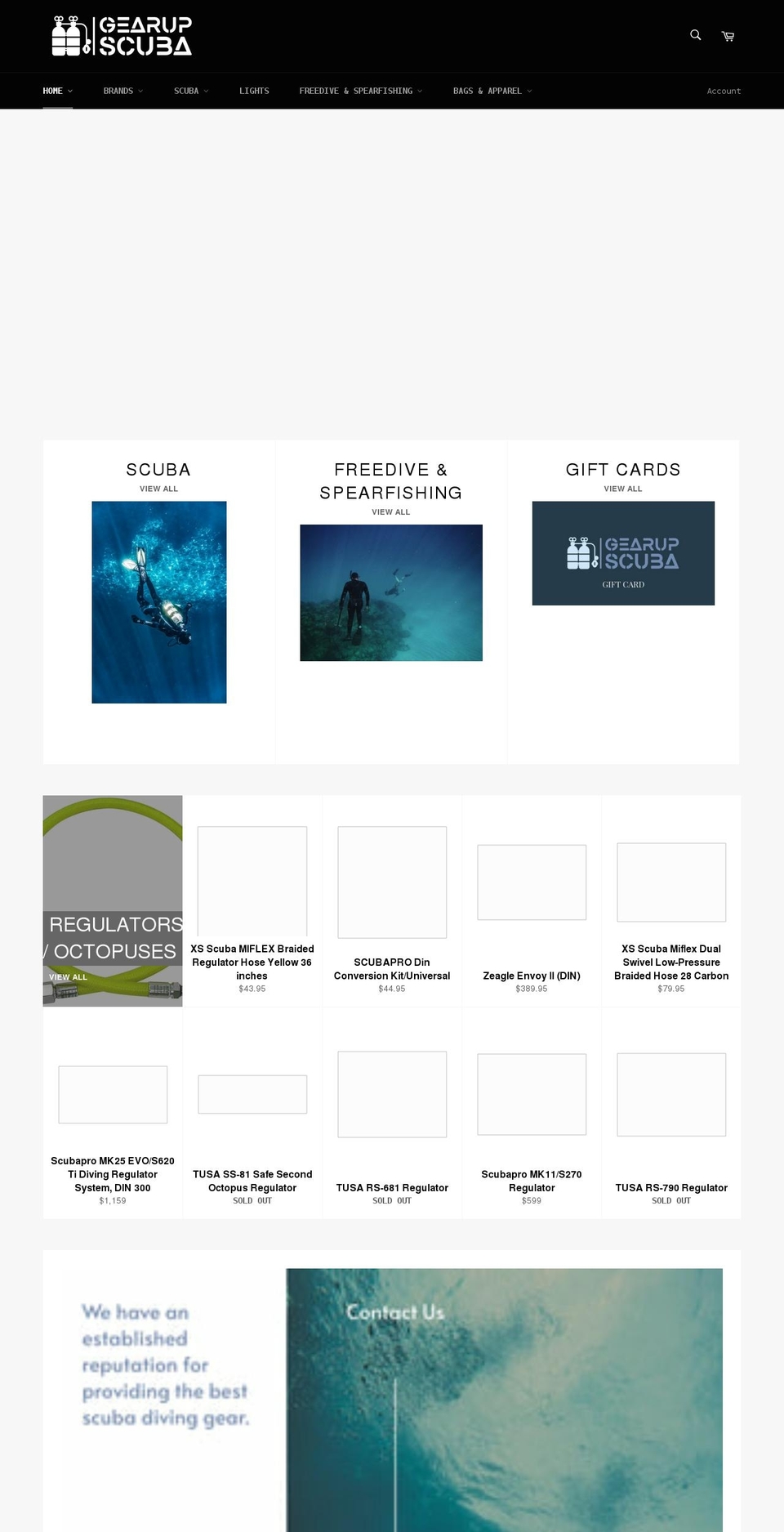 gearupscuba.com shopify website screenshot