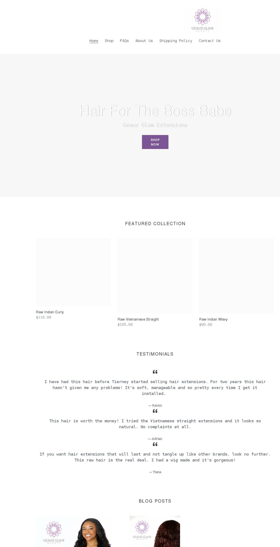 geauxglamextensions.com shopify website screenshot