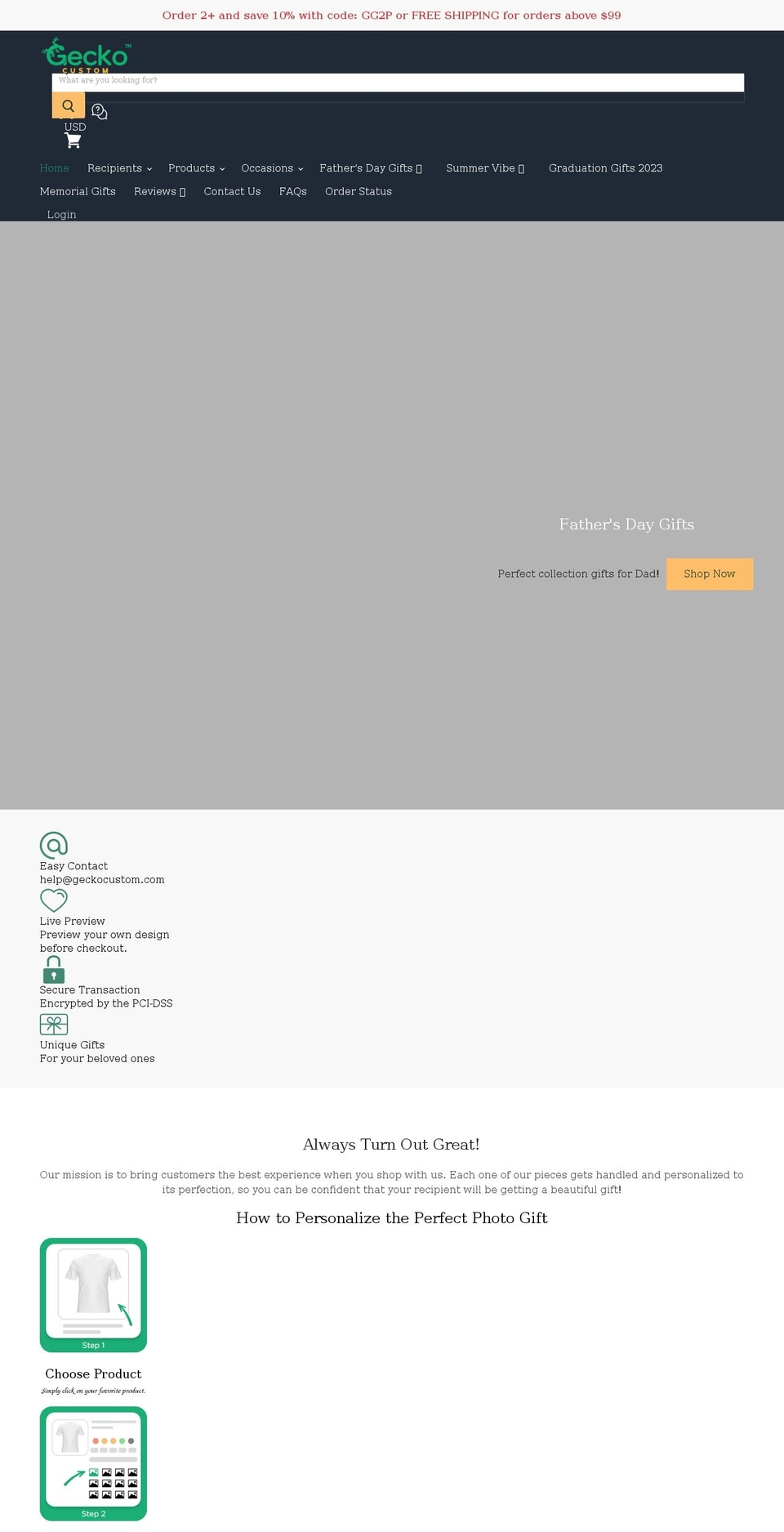 geckocustom.com shopify website screenshot