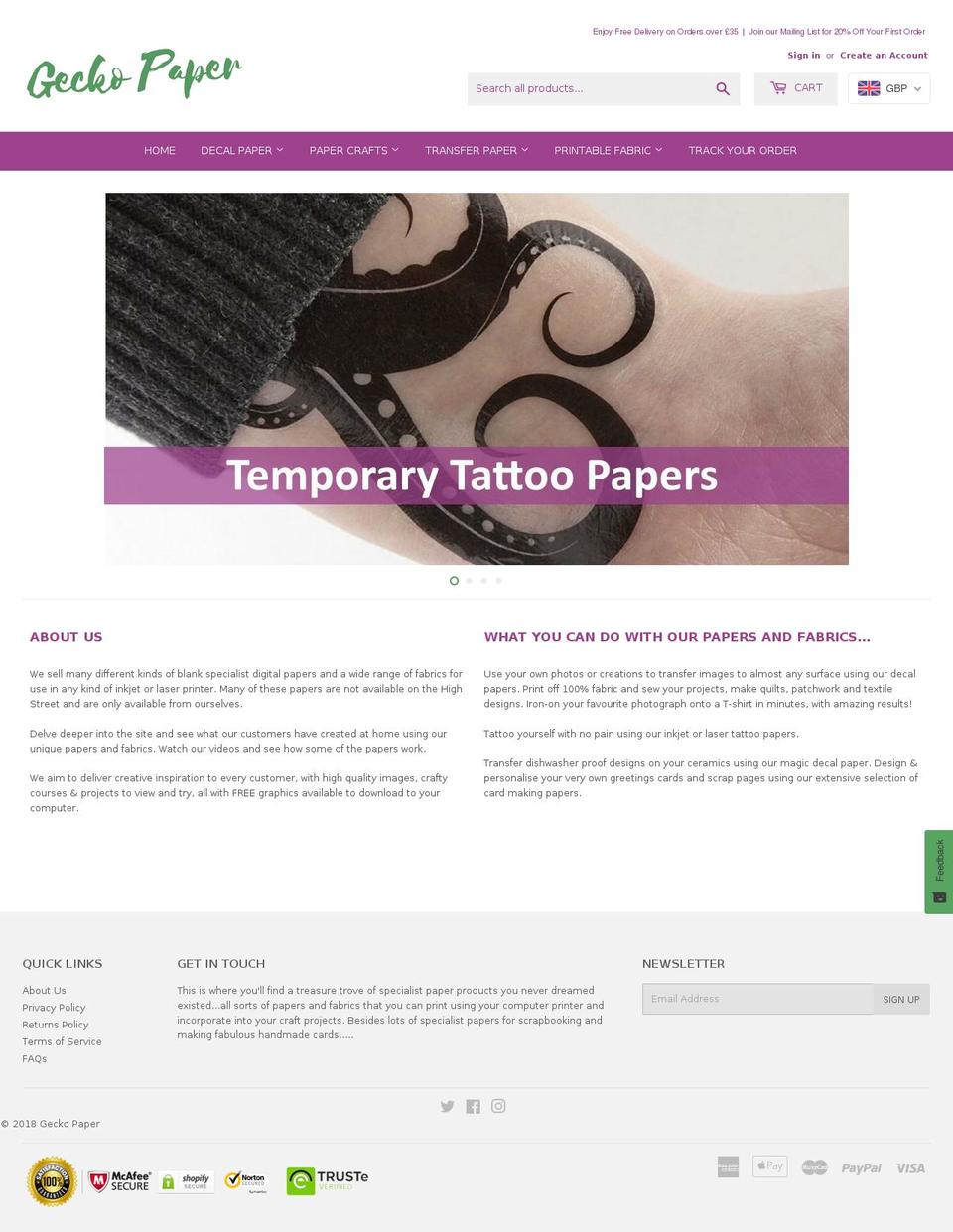 Gecko Paper - Live Theme Shopify theme site example geckopaper.com