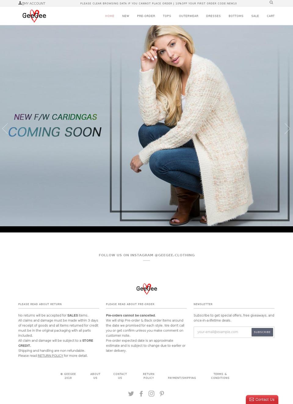 geegeeclothing.com shopify website screenshot