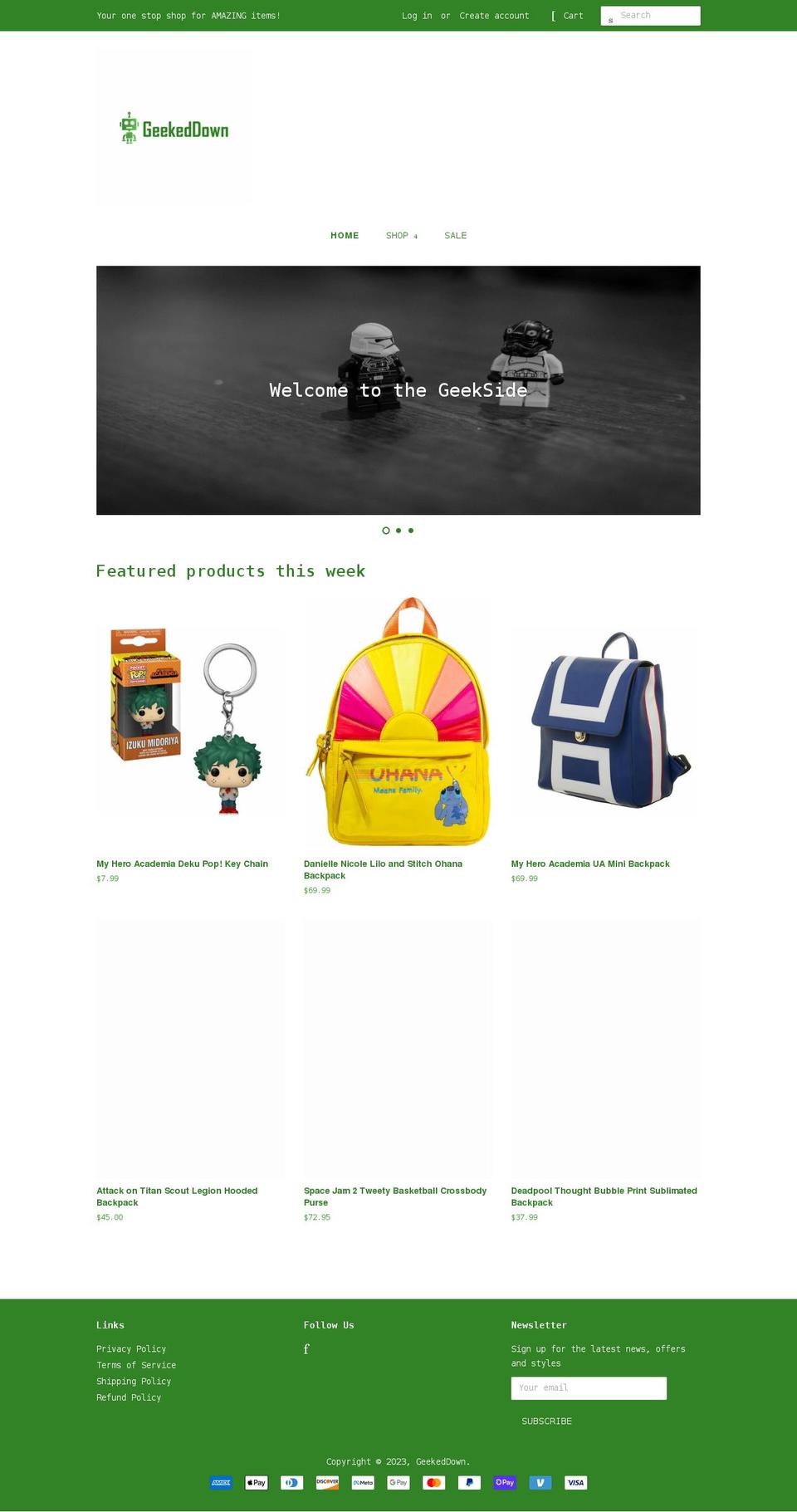 geekeddown.com shopify website screenshot