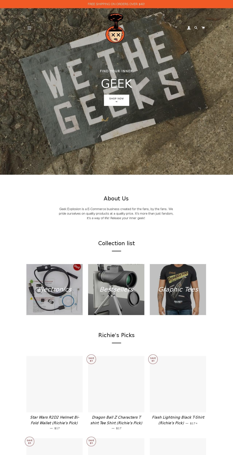 geekexplosion.com — Shopify storefront screenshot