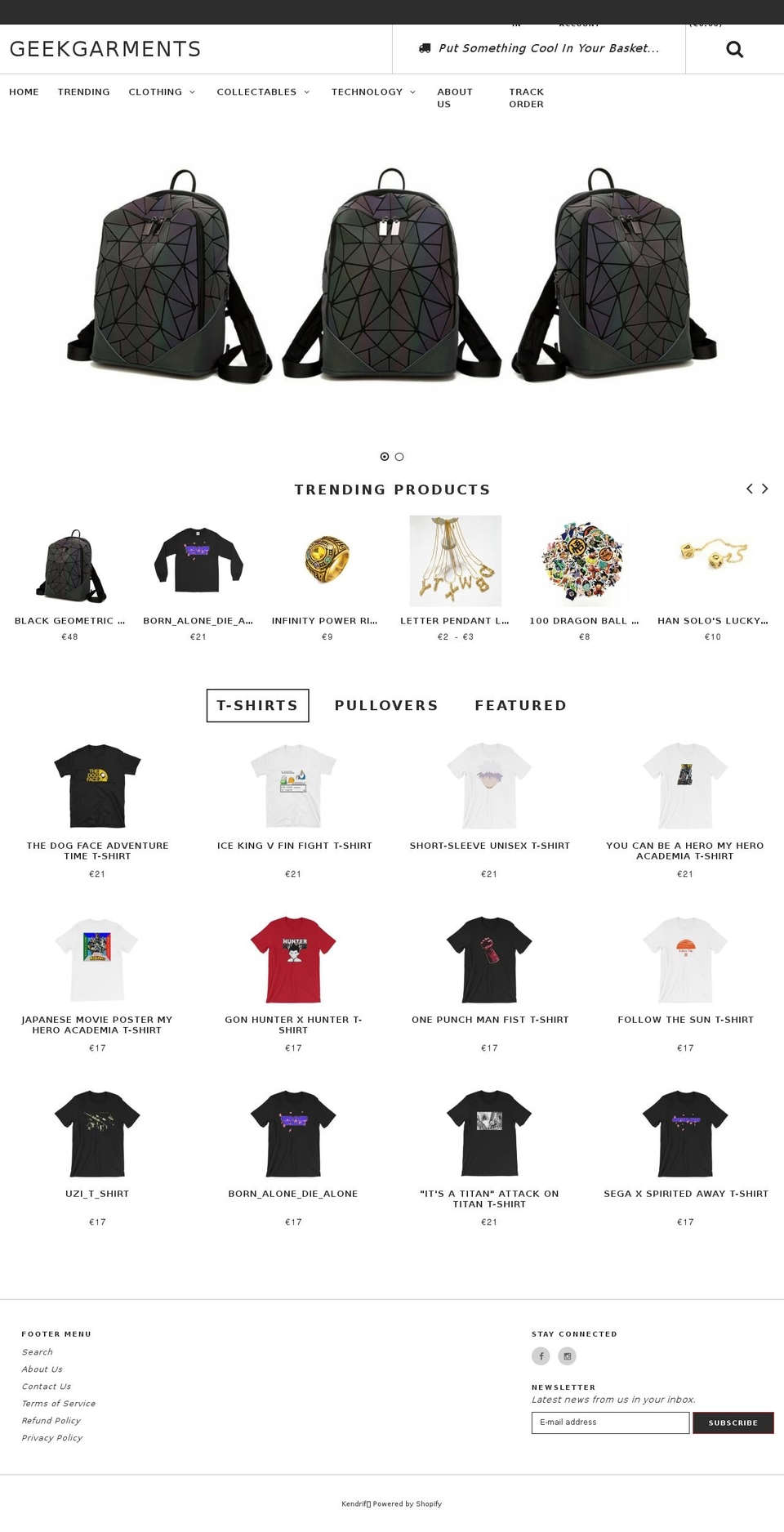 geekgarments.com shopify website screenshot