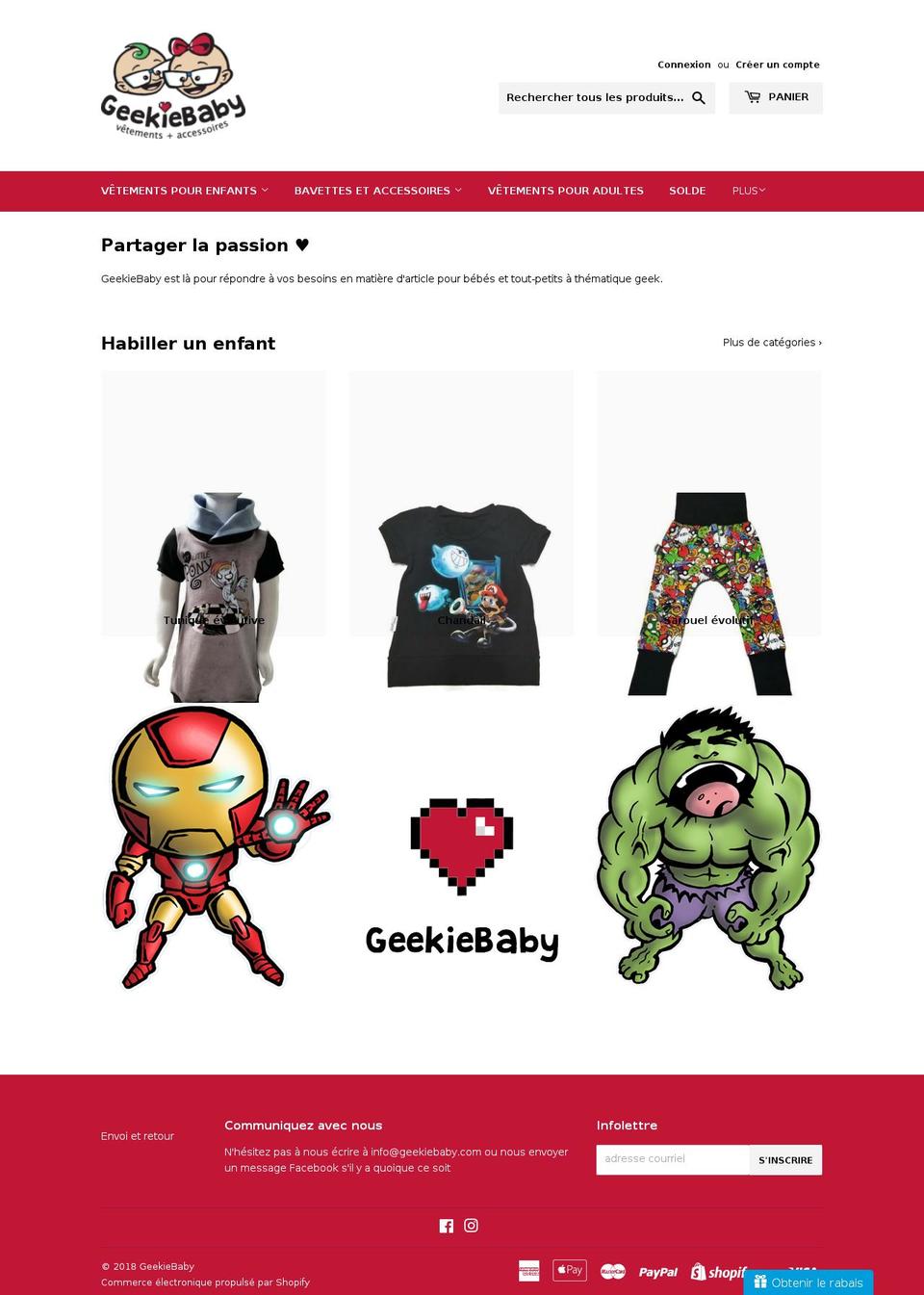 geekiebaby.com shopify website screenshot