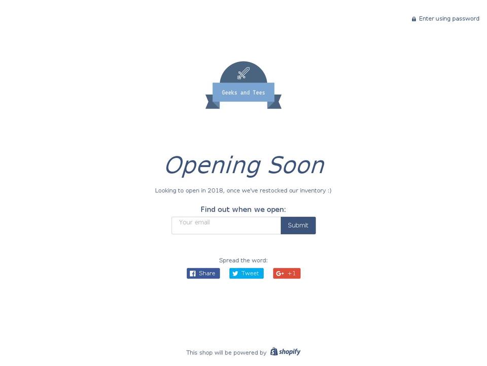 geeksandtees.com — Shopify storefront screenshot