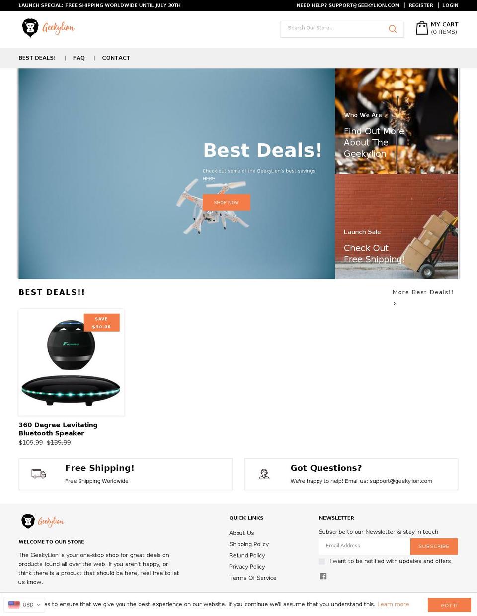 Drop Shopify theme site example geekylion.com