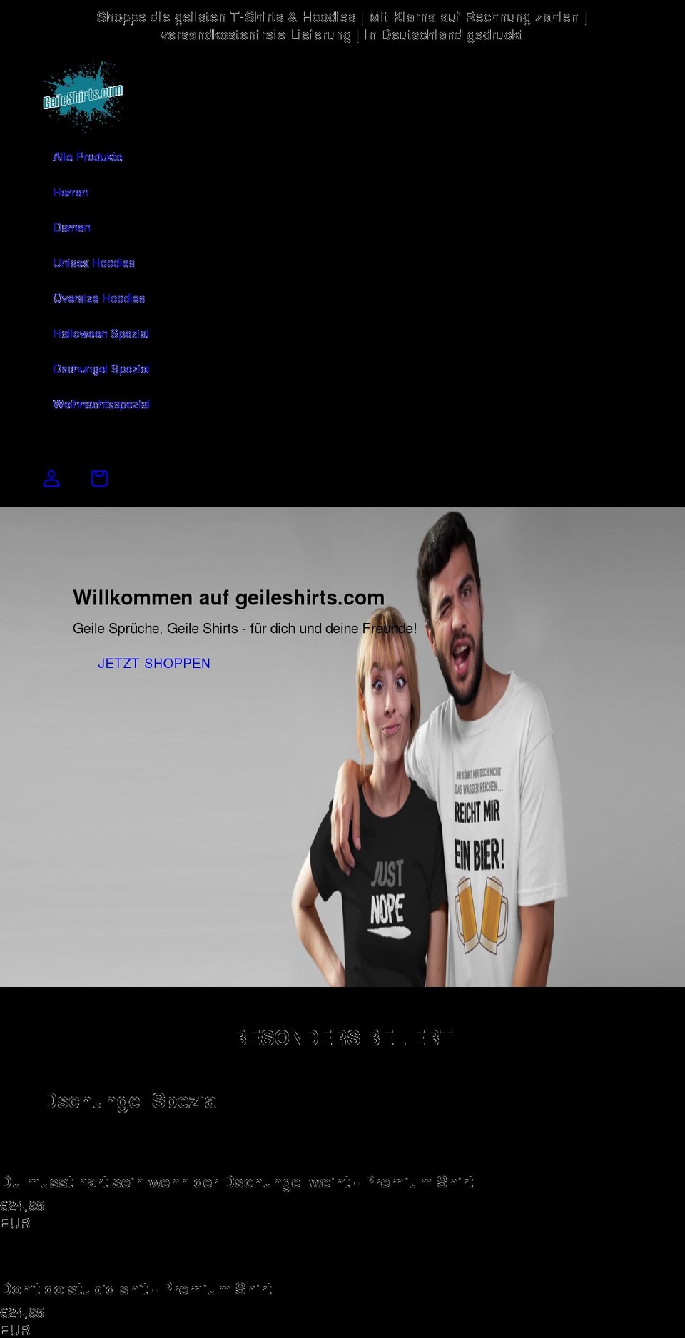 geileshirts.com shopify website screenshot