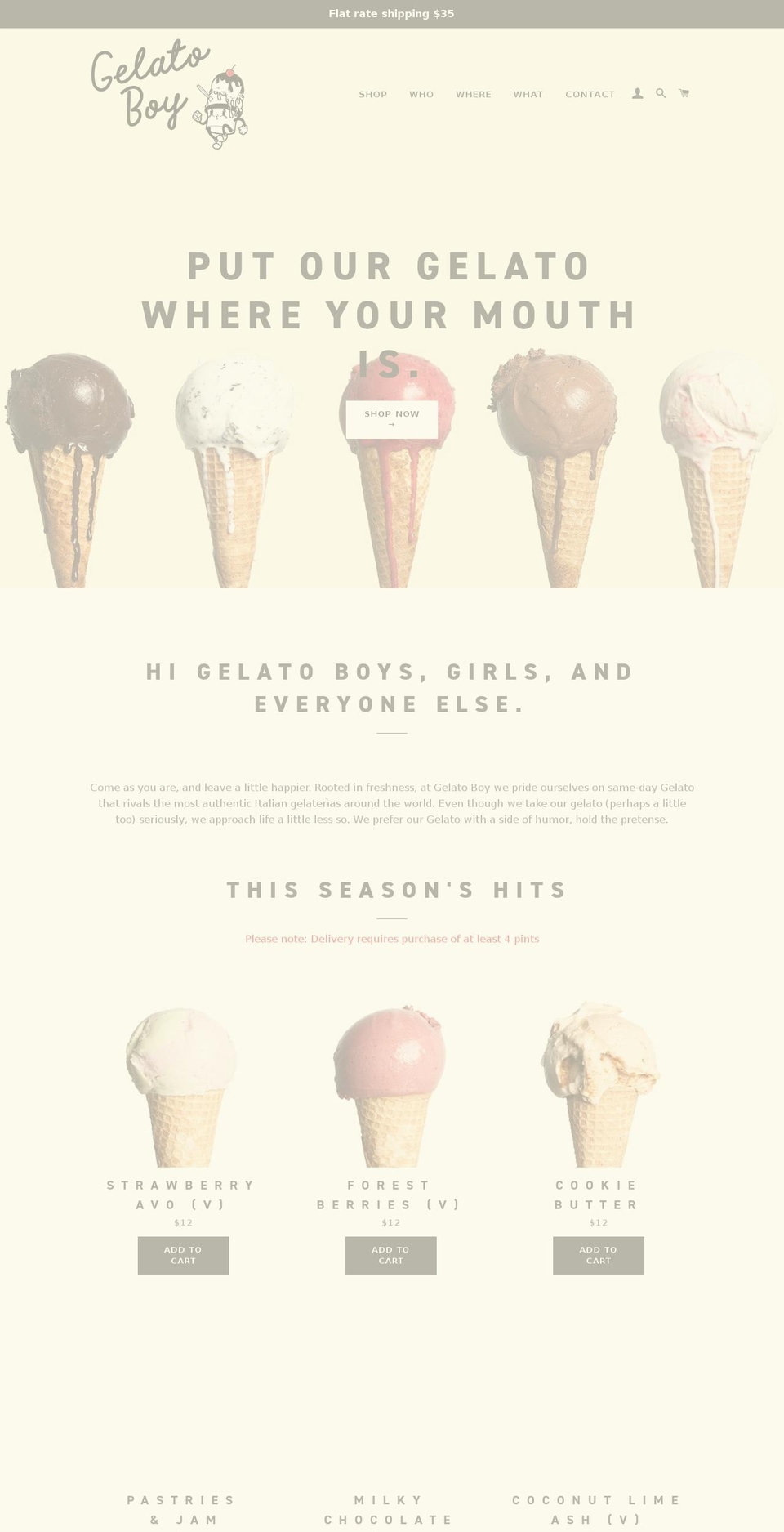 gelatoboy.com shopify website screenshot