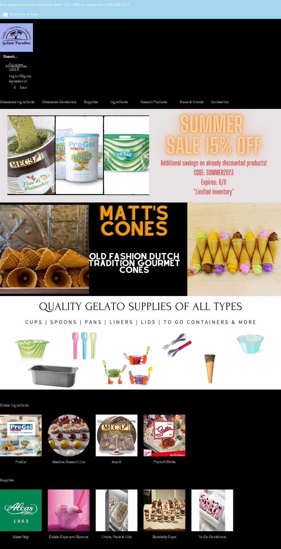 gelatoparadise.com shopify website screenshot