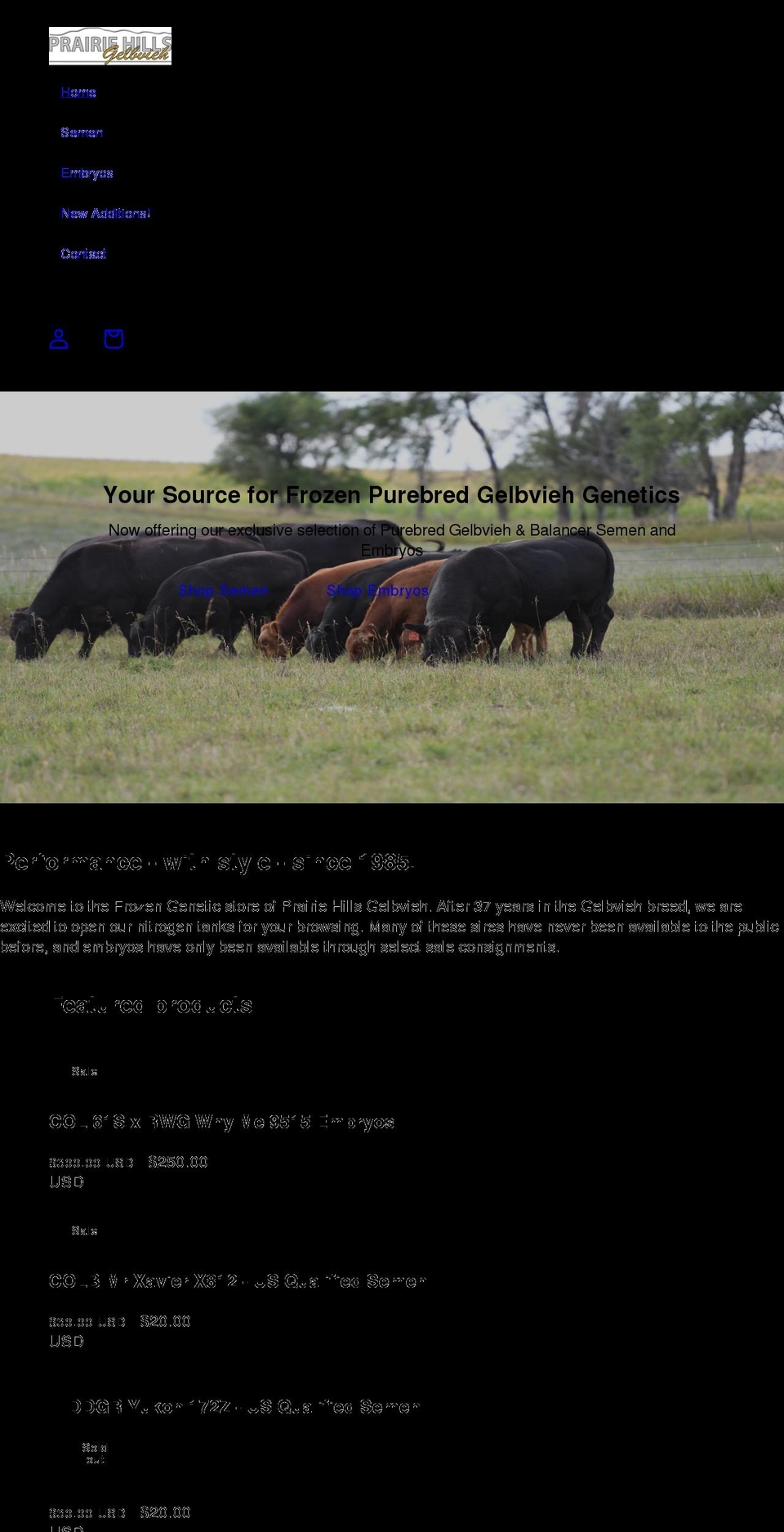 gelbviehsemen.com shopify website screenshot