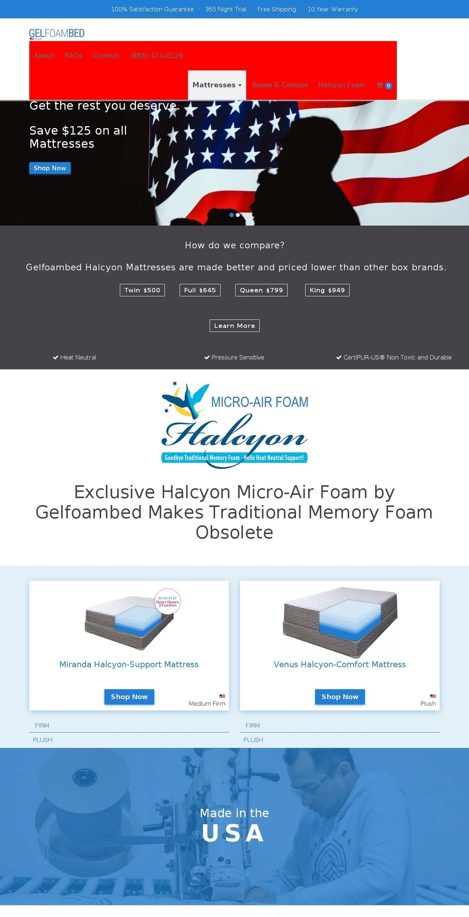 gelfoambed.com shopify website screenshot