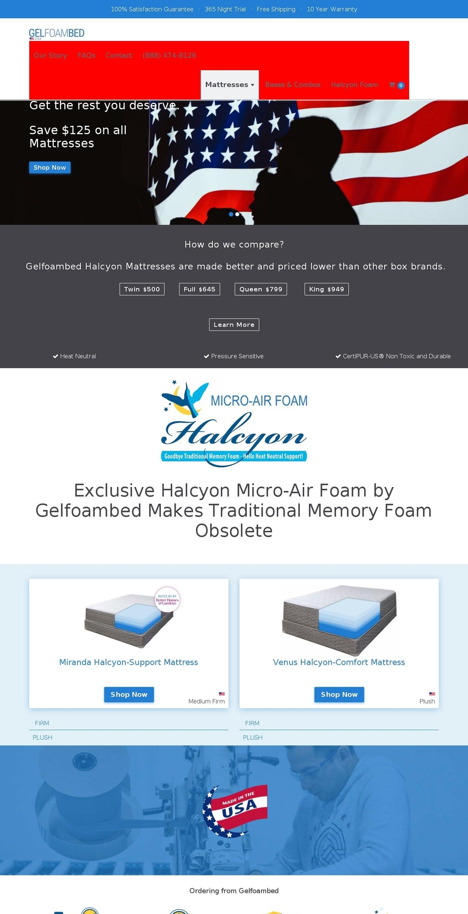 gelfoambeds.com — Shopify storefront screenshot