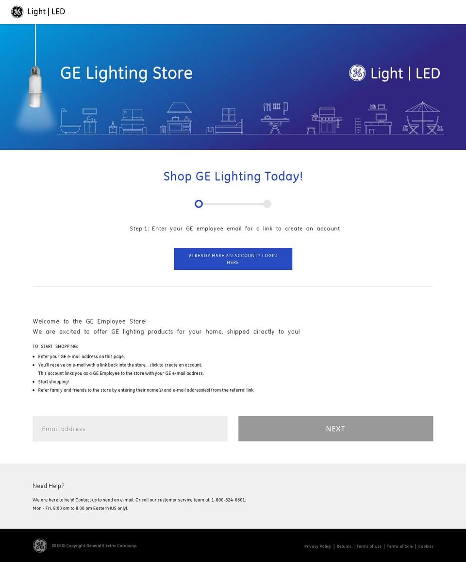 gelightingstore.com — Shopify storefront screenshot