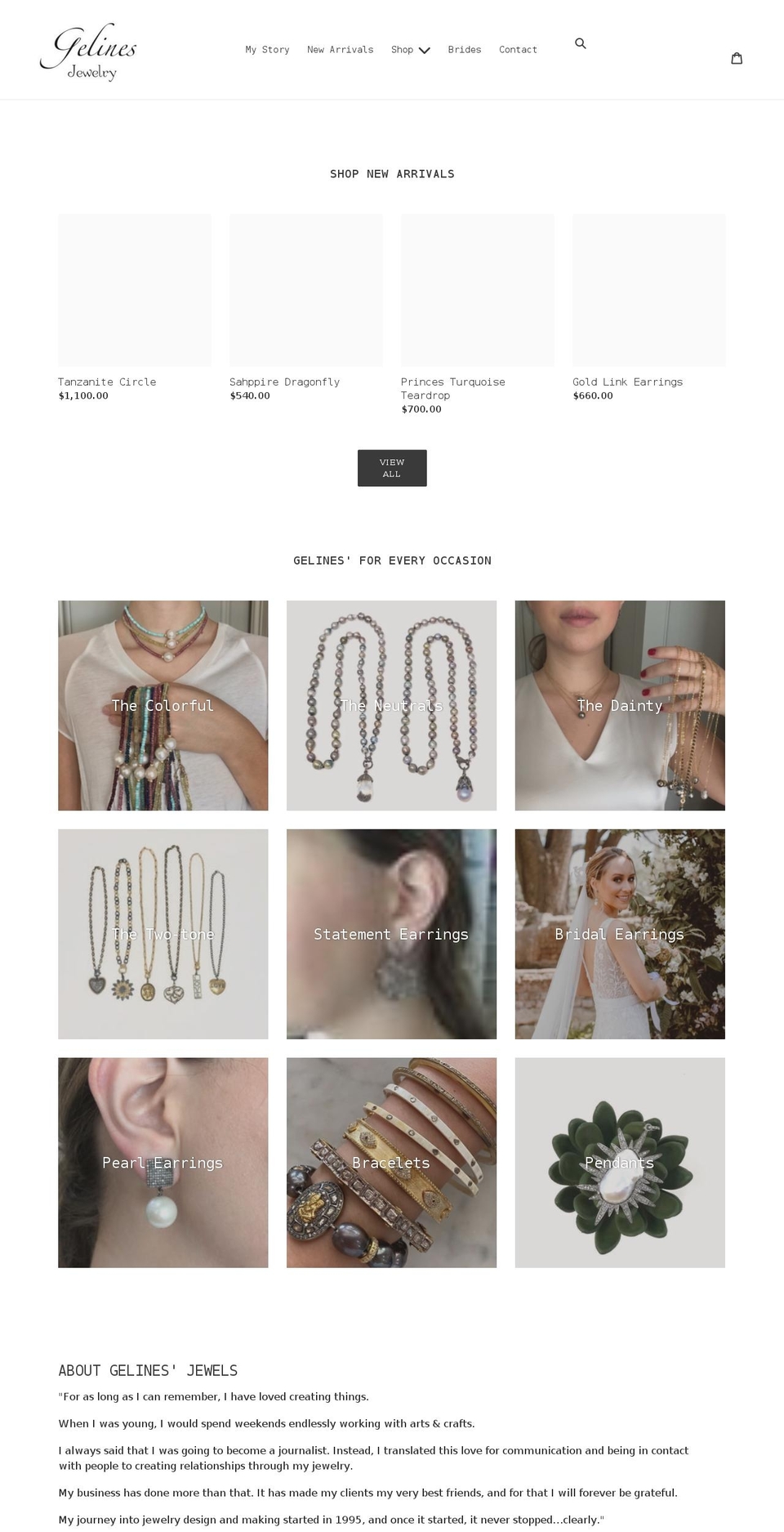 gelinesjewelry.com shopify website screenshot