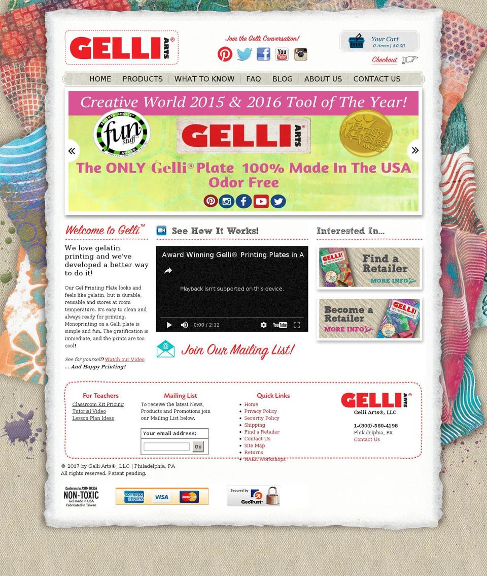 gelli-arts.com shopify website screenshot
