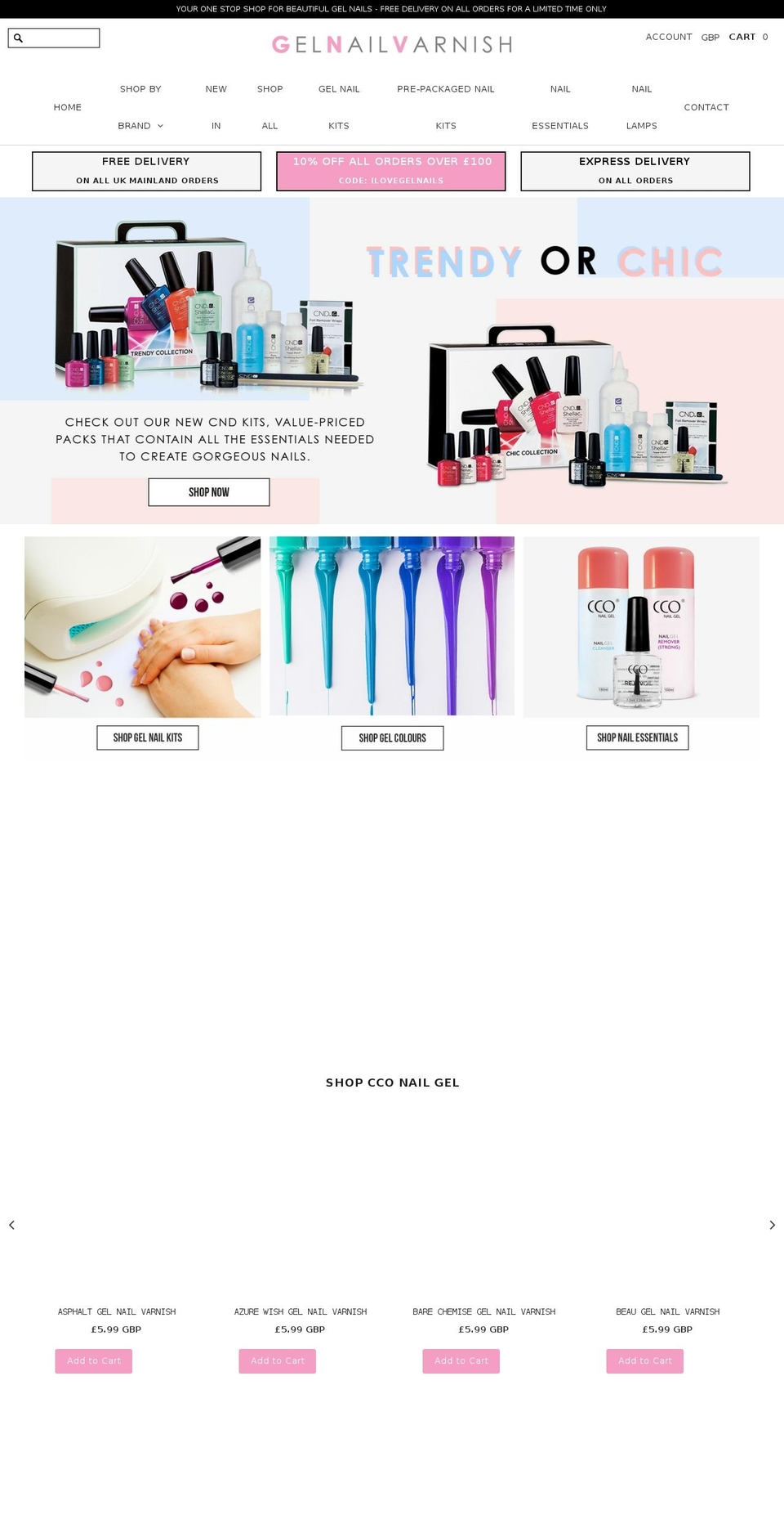 gelnailvarnish.co.uk shopify website screenshot