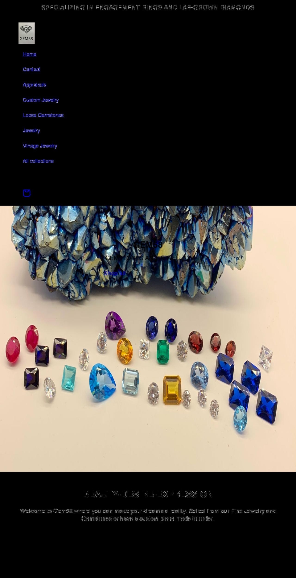 gem58.com shopify website screenshot