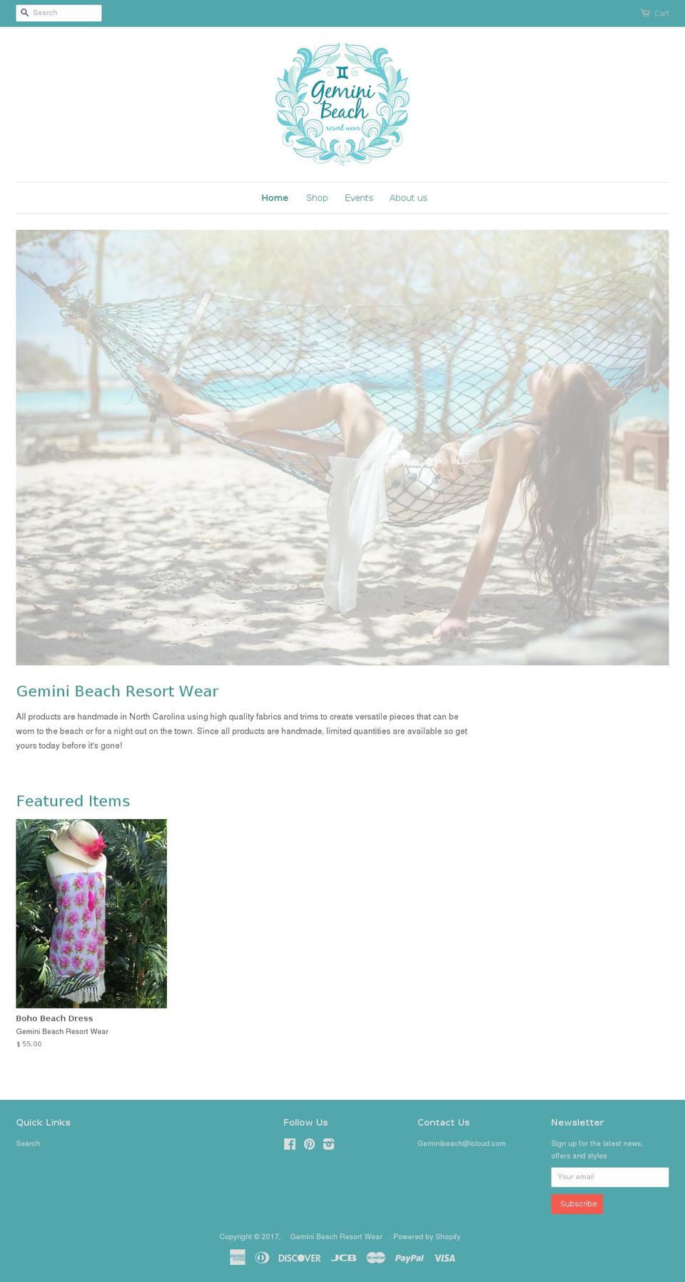 geminibeach.com shopify website screenshot