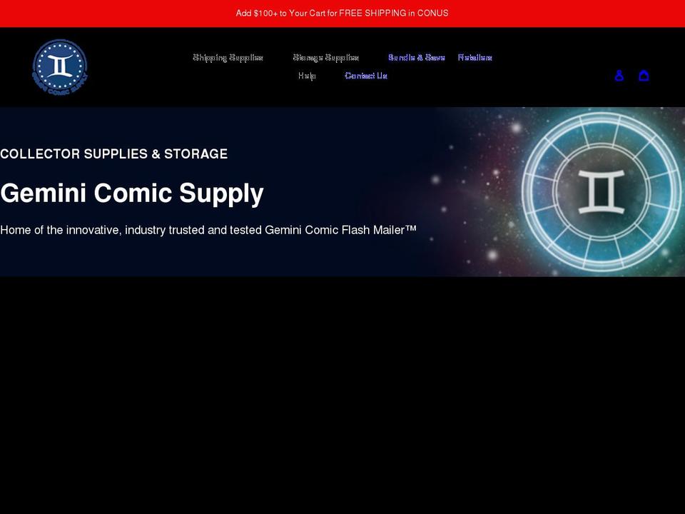 geminicomicsupply.com shopify website screenshot