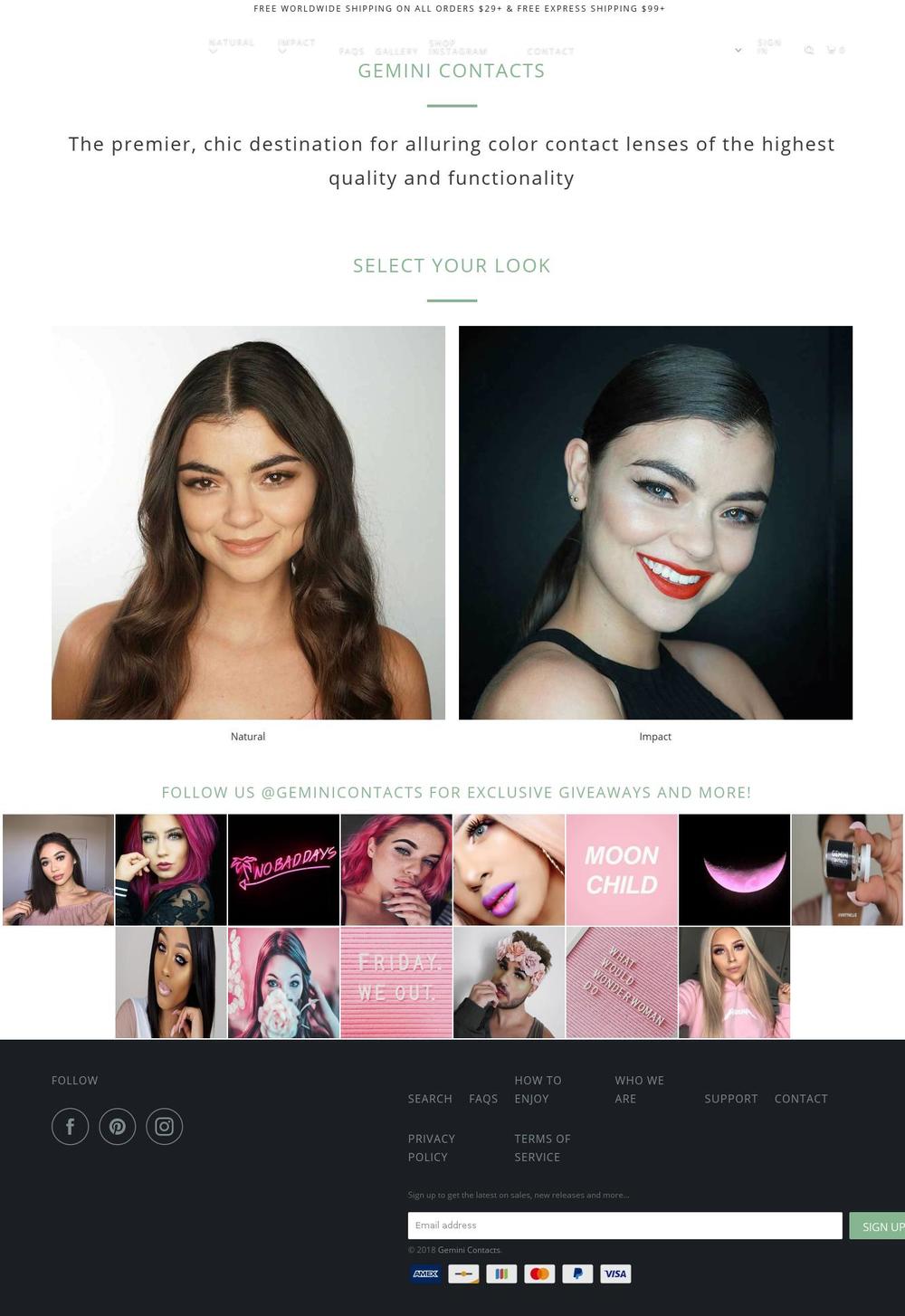 geminicontacts.com shopify website screenshot