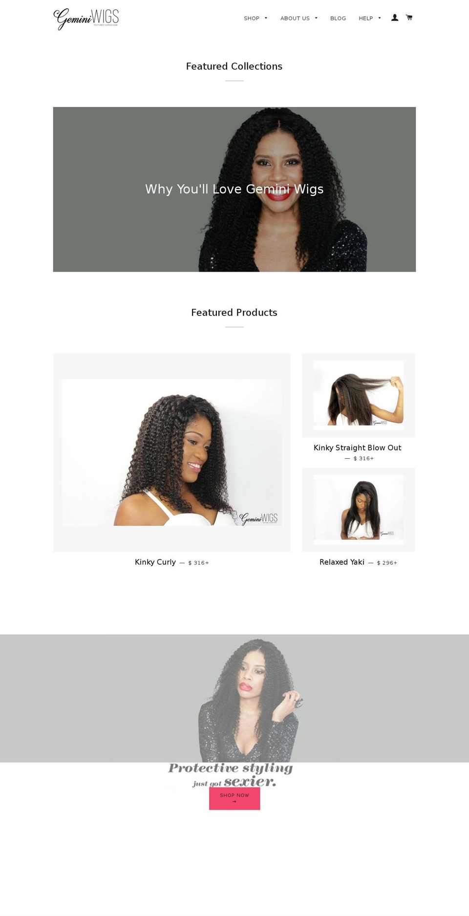 geminiwigs.com shopify website screenshot